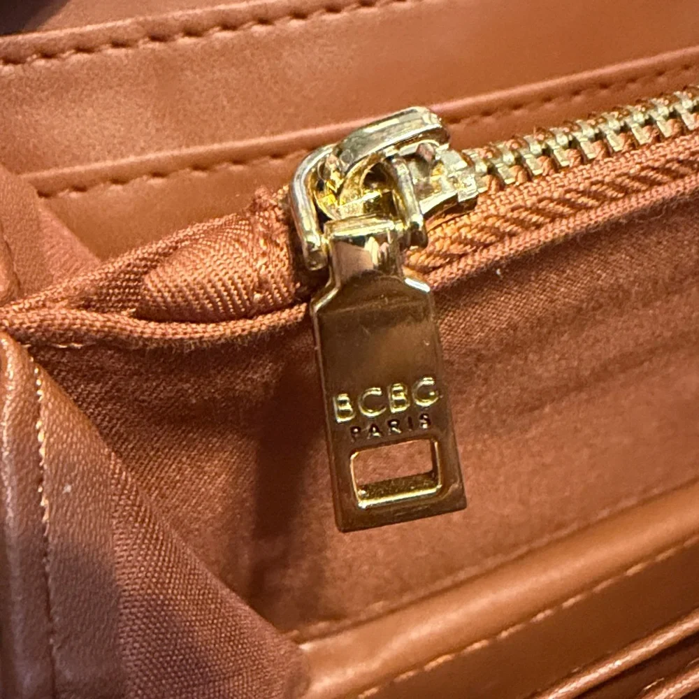 BCBG Caramel Brown Pebbled Zip-Around Wallet